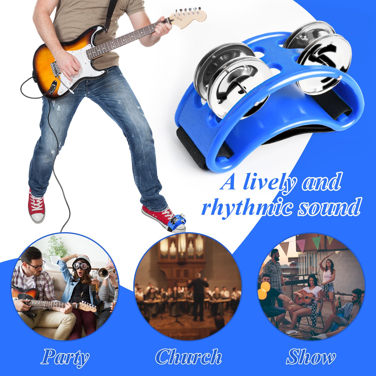 HSLCGF Foot Tambourine with Metal Jingles - Blue (XY-255